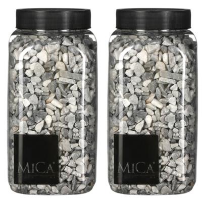 Mica Decorations decoratie steentjes - 2x - grijs - 1 kilo - 650ml - hobby steentjes