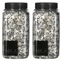 Mica Decorations decoratie steentjes - 2x - grijs - 1 kilo - 650ml - hobby steentjes