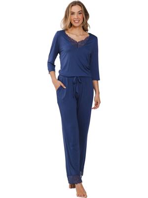 Duurzame paarsblauwe pyjama kant