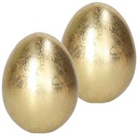 Decoratie Ei - Goud kleurig - 2x - keramiek - 8 x 9 cm - Paasdecoratie - paaseieren - Gouden eieren