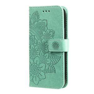 OPPO A72 hoesje - Bookcase - Pasjeshouder - Portemonnee - Bloemenprint - Kunstleer - Turquoise