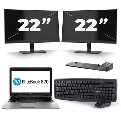 HP EliteBook 820 G3 - Intel Core i5-6e Generatie - 12 inch - 8GB RAM - 256GB SSD - Windows 11 + 2x 22 inch Monitor