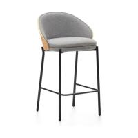 Kave Home Eamy barkruk H65 chenille Lichtgrijs/Naturel