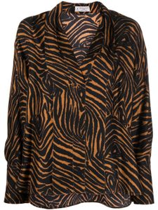 Alberto Biani blouse en soie à imprimé animalier - Marron