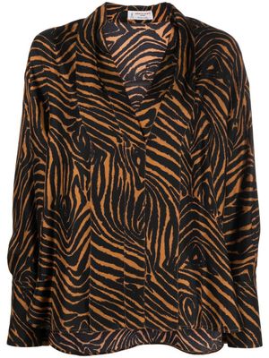 Alberto Biani blouse en soie à imprimé animalier - Marron