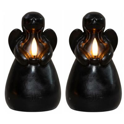 Anna's Collection LED kaars engel - 2x - zwart - 14 x 8 cm - met timer - op batterijen - kerst