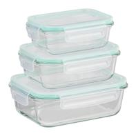 HI Vershoudbakjes - met deksel - glas - set 3x stuks - luchtdicht - met clips HI Vershoudbakjes - met deksel - glas - set 3x stuks - luchtdicht - met clips