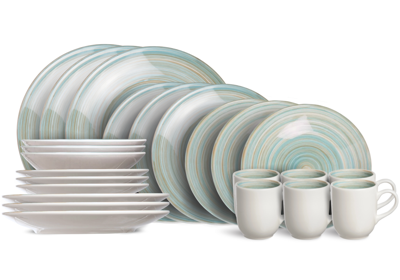 Cosy & Trendy Serviesset Turbolino - Blauw - 24-delig / 6 personen - 6 dinerborden, 6 diepe borden, 6 ontbijtborden en 6 mokken