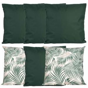 Bank/tuin kussens set - voor binnen/buiten - 6x stuks - groen/palm print - 45 x 45 cm