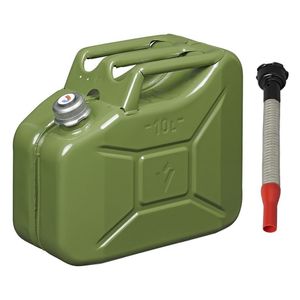 Metalen jerrycan legergroen voor brandstof met magnetische dop 10 liter incl. grijze schenktuit