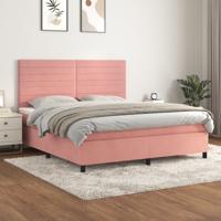 Boxspring met matras fluweel roze 160x200 cm