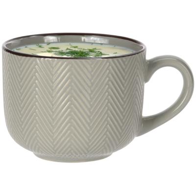 Soepkom Fishbone - lichtgroen - 12 x 9 cm - keramiek - kommetjes met oor - 560 ml