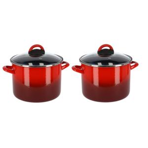 Kookpan/soeppan - Set van 2x stuks - rood - glazen deksel - D20 cm - 4,8 liter - RVS - pannen