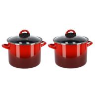 Kookpan/soeppan - Set van 2x stuks - rood - glazen deksel - D20 cm - 4,8 liter - RVS - pannen