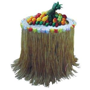 Hawaii tafelrok - naturel - 225 x 80 cm - riet - beige - tropisch feestje - met bloemen