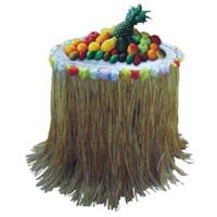 Hawaii tafelrok - naturel - 225 x 80 cm - riet - beige - tropisch feestje - met bloemen