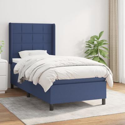 Boxspring met matras stof blauw 90x200 cm