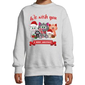 Kersttrui/sweater voor jongens/meisjes - we wish you - grijs - Kerst poesjes