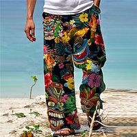 Voor heren Broek Zomerbroek Strandbroeken Trekkoord Elastische taille Recht been dier Planten Grafische prints Comfort Casual Dagelijks Feestdagen Hawaii Ontwerper Zwart Geel Lightinthebox