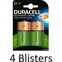 8 Stuks (4 Blisters a 2 st) Duracell D Oplaadbare Batterijen - thumbnail
