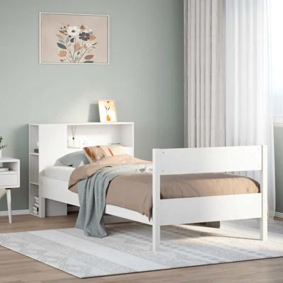 Bed met boekenkast zonder matras grenenhout wit 90x200 cm