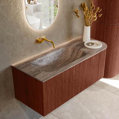 Badmeubel Mondiaz Kurve-Dlux | 115 cm | Meubelkleur Ruby | Wastafelkleur Oza | Solid surface | Wasbak linker zijde spoelbak | Zonder kraangat(en)