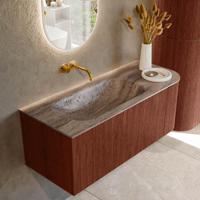 Badmeubel Mondiaz Kurve-Dlux | 115 cm | Meubelkleur Ruby | Wastafelkleur Oza | Solid surface | Wasbak linker zijde spoelbak | Zonder kraangat(en) Badmeubel Mondiaz Kurve-Dlux | 115 cm | Meubelkleur Ruby | Wastafelkleur Oza | Solid surface | Wasbak linker zijde spoelbak | Zonder kraangat(en)