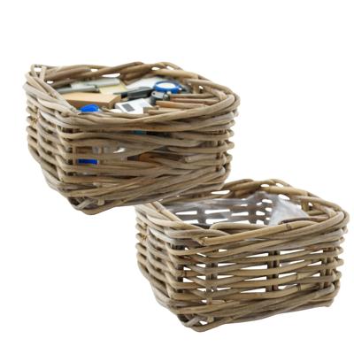 VD Leeden Opbergmand - 2x - bruin 20 x 20 x 10 cm - rotan - gevlochten riet - mand - opbergen VD Leeden Opbergmand - 2x - bruin 20 x 20 x 10 cm - rotan - gevlochten riet - mand - opbergen