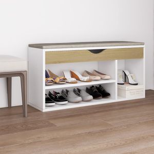 VidaXL Schoenenbank en kussen 104x30x49 cm hout wit sonoma eiken