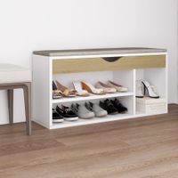 VidaXL Schoenenbank en kussen 104x30x49 cm hout wit sonoma eiken