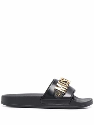 Moschino claquettes à plaque logo - Noir