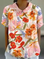 Floral Casual Shawl Collar Shirt