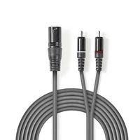 XLR-Audiokabel | XLR 3-pins male - 2x RCA male | 1,5 m | Grijs