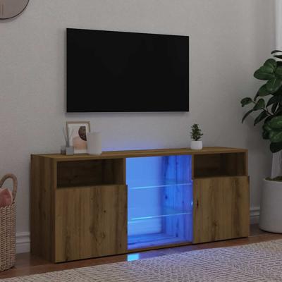 Tv-meubel met LED 120x30x50 cm bewerkt hout artisanaal eiken