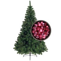 Bellatio Decorations kunst kerstboom 180 cm met kerstballen fuchsia roze - Kunstkerstboom - thumbnail