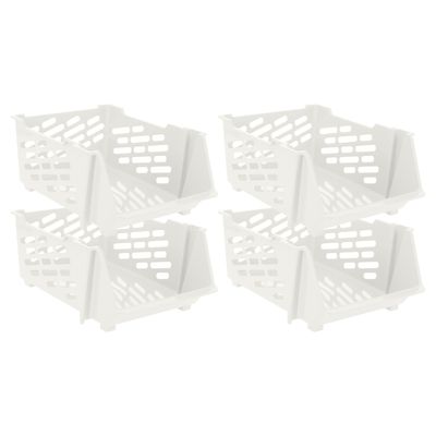 Stapelbare opbergmand - 4x - Wit - 29 liter - kunststof - 44 x 34 x 20 cm Stapelbare opbergmand - 4x - Wit - 29 liter - kunststof - 44 x 34 x 20 cm