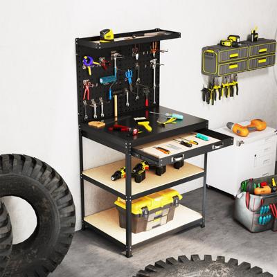 81 x 41 cm Werkbank Robuuste 225 kg Werktafel met 2 Geperforeerde Panelen Lade Planken 20 Ophanghaken voor Thuis Garage