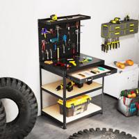81 x 41 cm Werkbank Robuuste 225 kg Werktafel met 2 Geperforeerde Panelen Lade Planken 20 Ophanghaken voor Thuis Garage