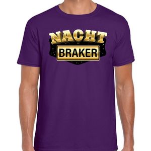 Nachtbraker fun/tekst t-shirt paars voor heren