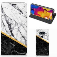 LG V40 Thinq | Standcase | Marmer Wit Zwart - Origineel Cadeau Man