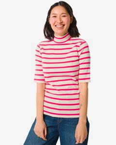 HEMA Dames T-shirt Clara Rib Donkerroze (donkerroze)