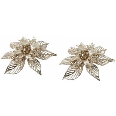 Cosy & Trendy Kerstboomversiering bloem - 6x stuks - goud - op clip - gouden kerstster - 23 cm