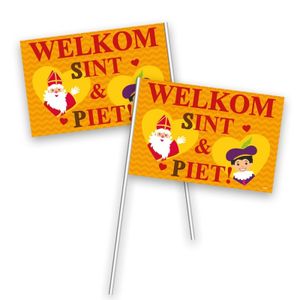 8x Stuks welkom Sint en Piet zwaaivlaggetjes