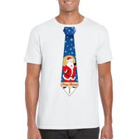 Foute Kersttrui t-shirt - voor heren - wit - met stropdas kerstman print - kerstdiner kleding