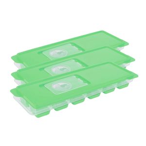 Set van 4x stuks trays met ijsklontjes/ijsblokjes vormpjes 12 vakjes kunststof groen met afsluitdeks