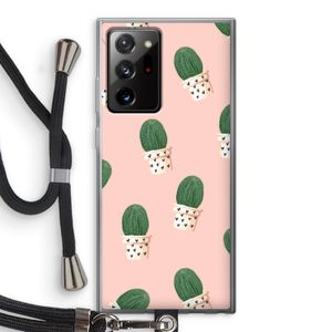 Cactusprint roze: Samsung Galaxy Note 20 Ultra / Note 20 Ultra 5G Transparant Hoesje met koord