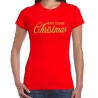 Foute kersttrui t-shirt - voor dames - rood met gouden glitters - Merry Fucking Christmas