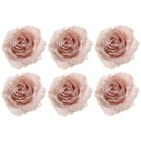 Decoratie roos - 6x - op clip - poeder roze - D14 cm - kunststof - bruiloft versiering - bloemen Decoratie roos - 6x - op clip - poeder roze - D14 cm - kunststof - bruiloft versiering - bloemen