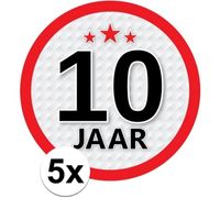 5x 10 Jaar leeftijd stickers rond 15 cm verjaardag versiering - thumbnail