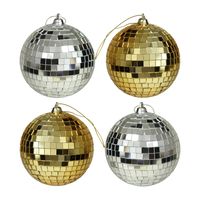 Kerstballen disco - 4x st - goud en zilver - 10 cm - kunststof - spiegel kerstballen